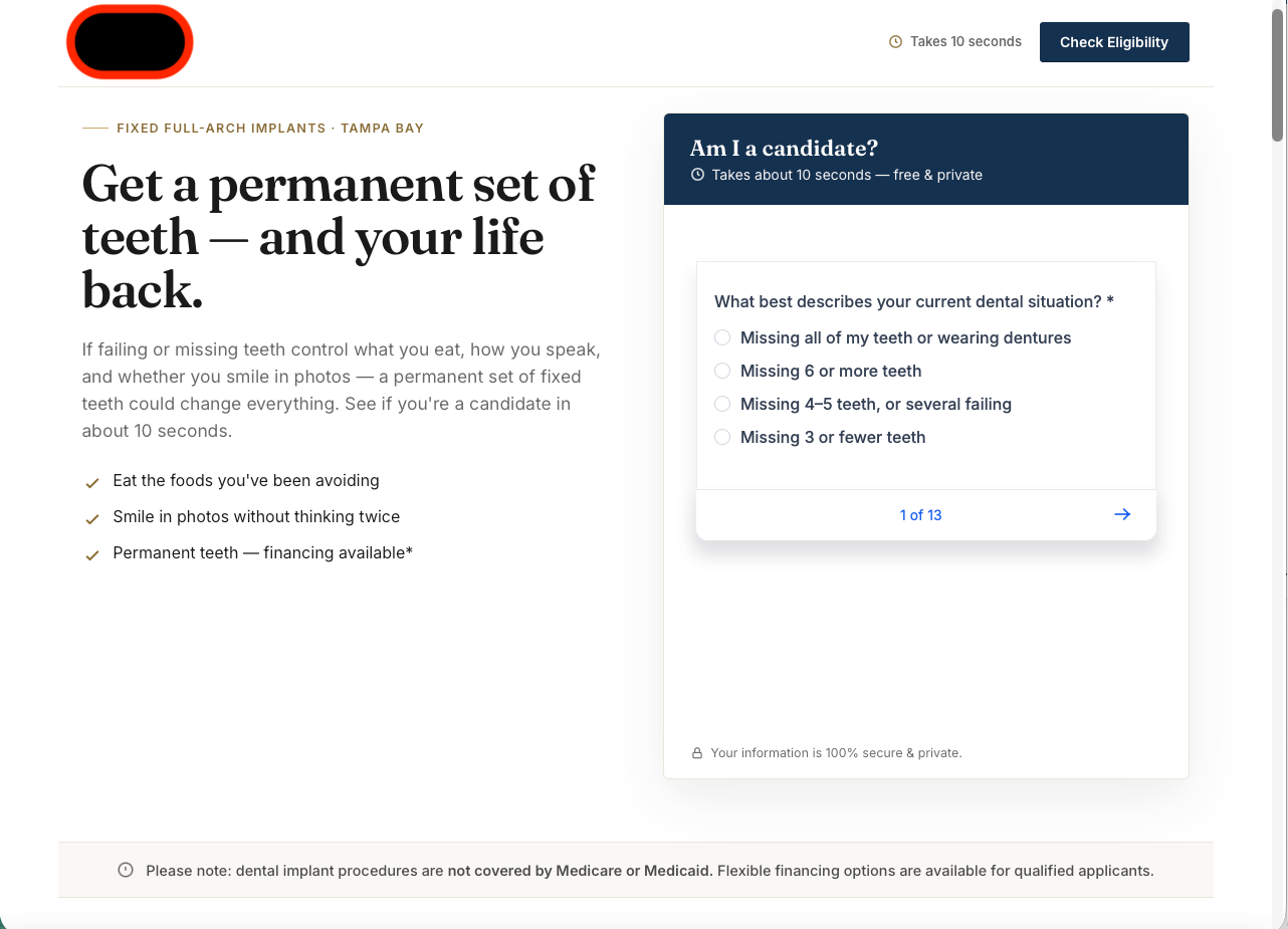 Example full-arch landing page we build